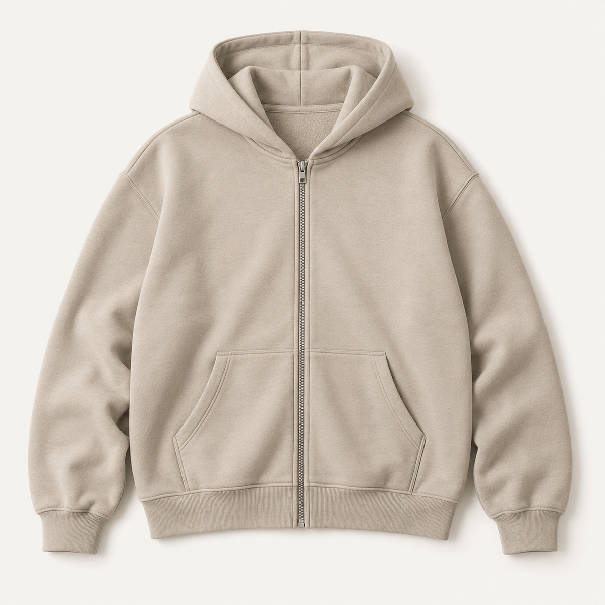COMMON FORM Zip Through Hoodie in Stone