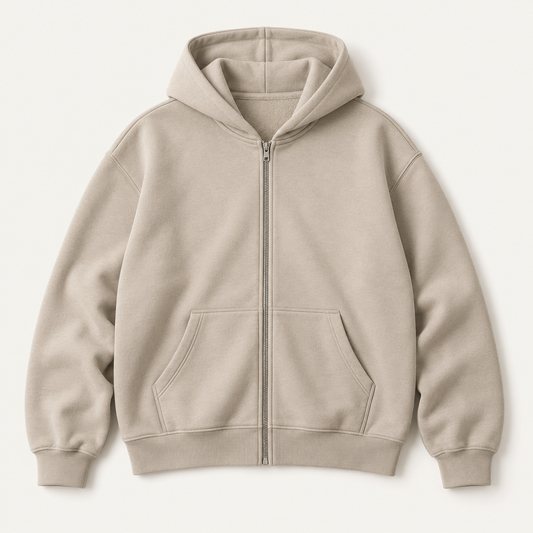 COMMON FORM Zip Through Hoodie in Stone
