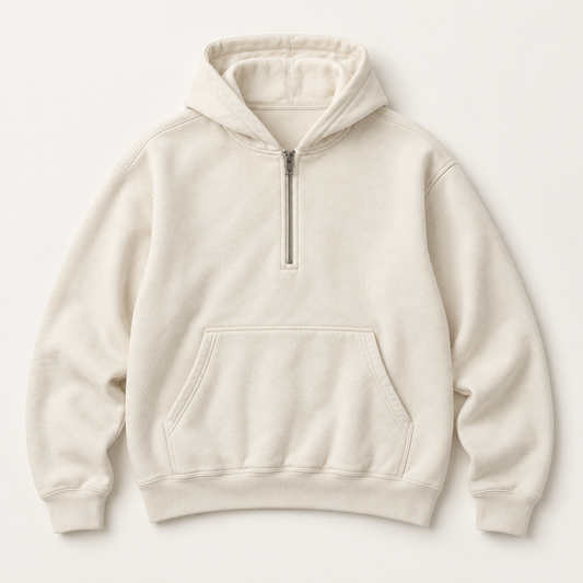 COMMON FORM Half Zip Hoodie in Cream