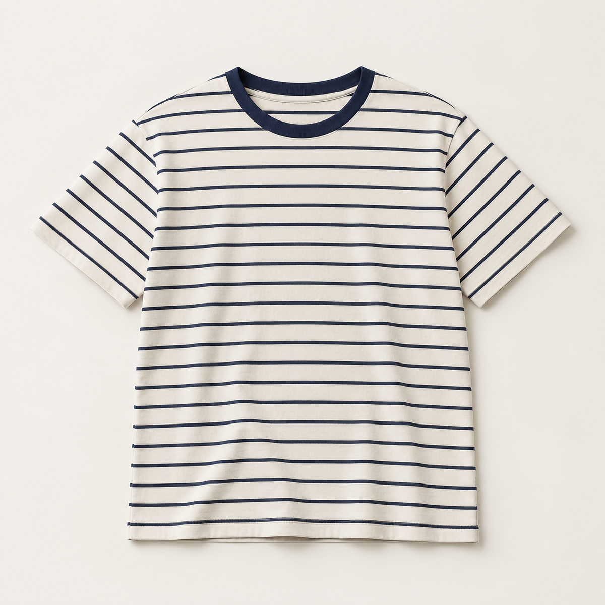 COMMON FORM Stripe Crew Tee in Cream / Navy